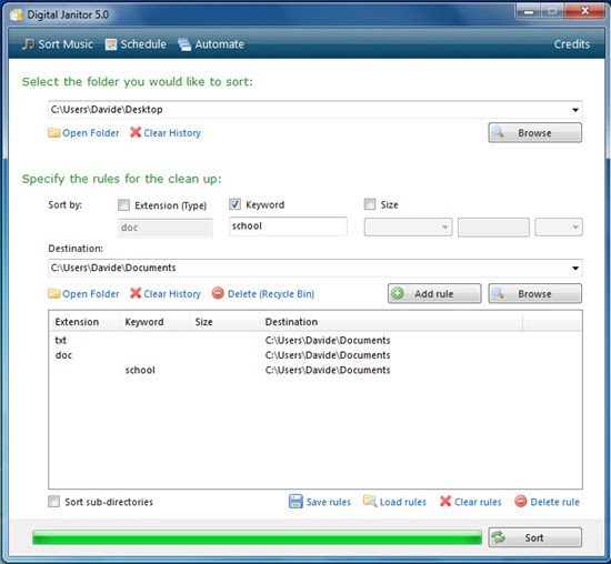 Automatically sort files into folders by filetype and music by artist